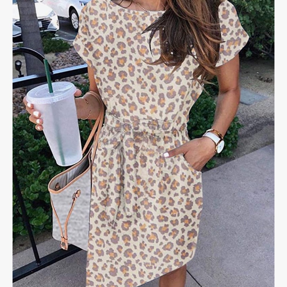 Women's Summer Striped Short Sleeve T Shirt Dress Casual Tie Waist with Pockets